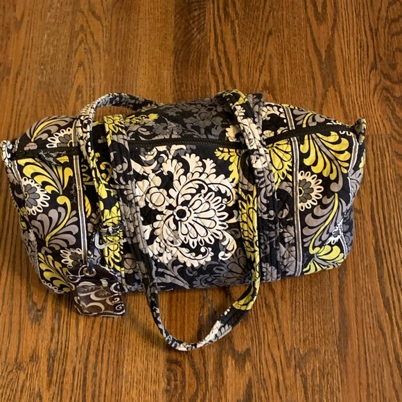 Vera Bradley Handbags - Vera Bradley Retired Baroque M Duffle Bag yellow black gray white luggage tag